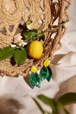 Pendientes pegados hojas y limón