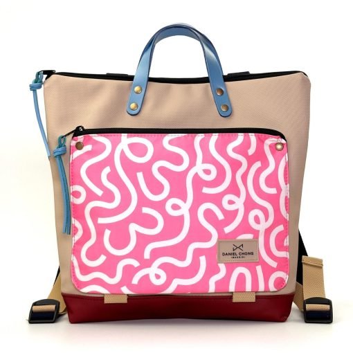 Mochila cuadrada impermeable rosa abstracto