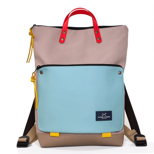 Mochila rectangular turquesa y beige