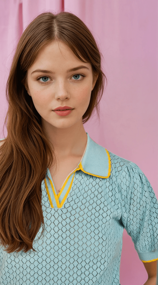 Polo de punto calado turquesa - Imagen 3