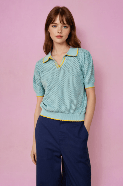 Polo de punto calado turquesa