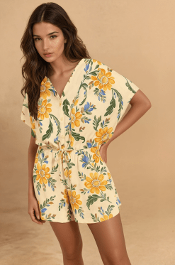 Camisa frunce flores amarillas