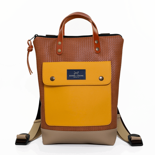 Mochila Solapa Mini  ratán avellana y mostaza