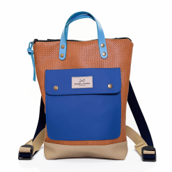 Mochila Solapa Mini  ratan avellana y azul