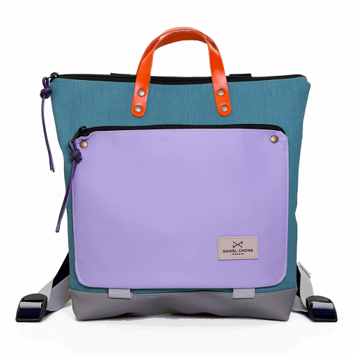 Mochila cuadrada impermeable petroleo y lila