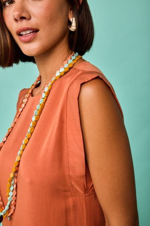 Vestido midi color teja sin mangas - Imagen 3