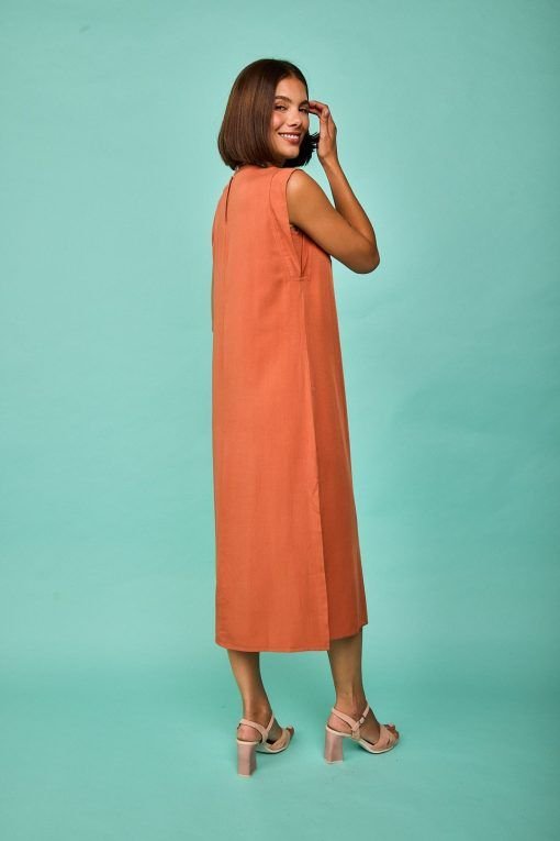 Vestido midi color teja sin mangas - Imagen 4
