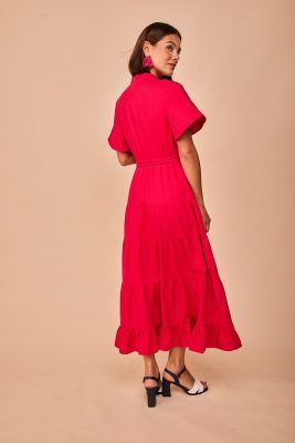 Alternative view of Vestido midi vuelo rojo