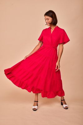 Vestido midi vuelo rojo