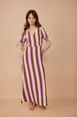 Vestido largo de rayas multicolor