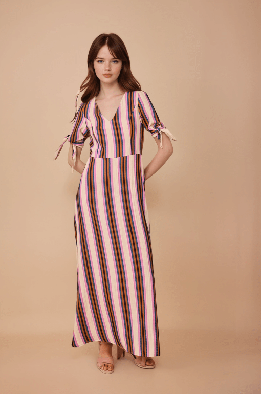 Vestido largo de rayas multicolor