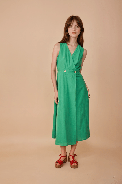 Vestido midi verde sin mangas - Imagen 3