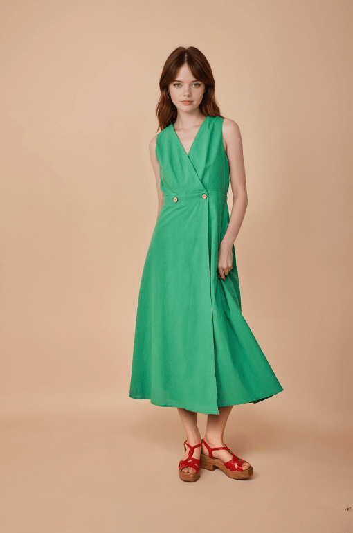Vestido midi verde sin mangas - Imagen 4