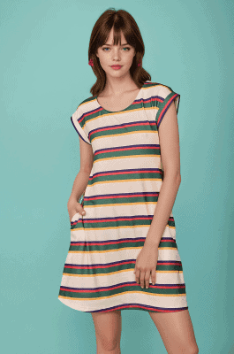 Alternative view of Vestido corto de rayas multicolor
