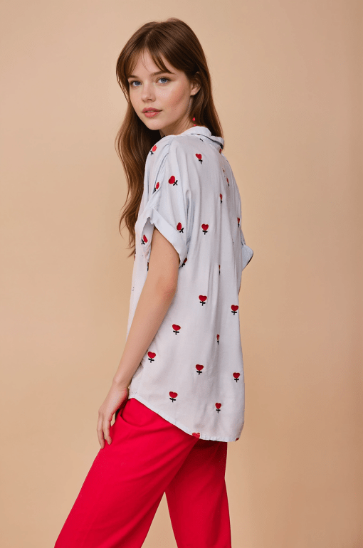 Blusa celeste corazones bordados - Imagen 3