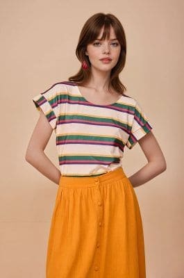 Blusa manga corta rayas multicolor