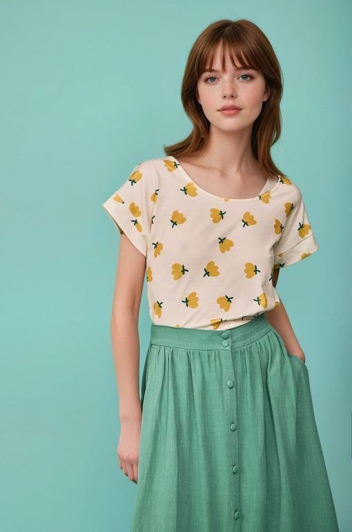 Blusa manga corta flores amarillas - Imagen 3