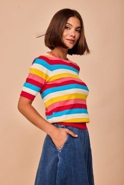 Jersey manga corta rayas multicolor