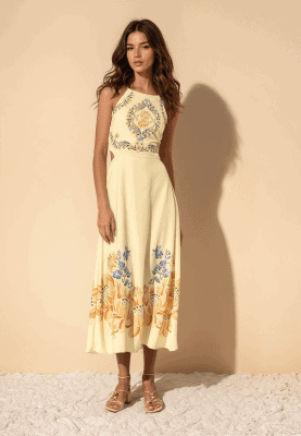 Alternative view of Vestido largo halter flores amarillas