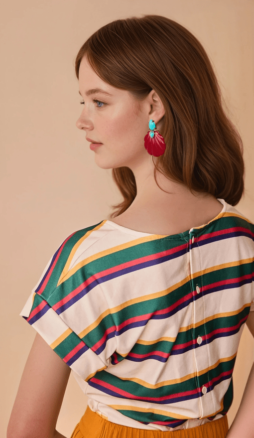 Blusa manga corta rayas multicolor - Imagen 4