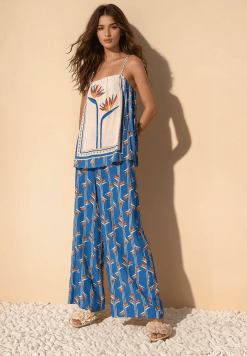 Pantalón azulón fluido floral