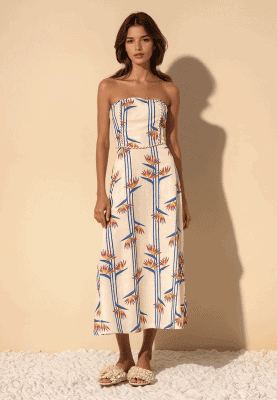 Alternative view of Vestido palabra de honor blanco floral