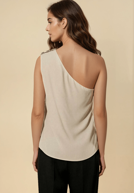 Blusa asimétrica botones beige - Imagen 2