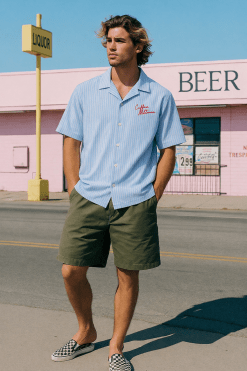 Camisa manga corta celeste cafe Paris