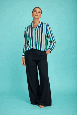 Alternative view of Camisa camisera rayas verdes lino