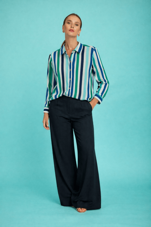 Camisa camisera rayas verdes lino - Imagen 2