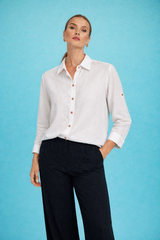 Camisa camisera blanca lino - Imagen 2