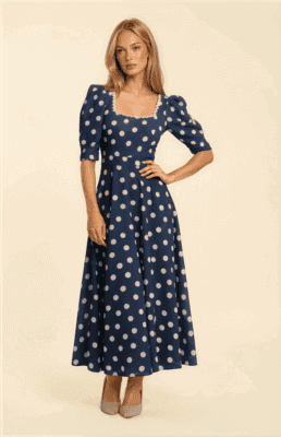 Vestido Azucena lunar marino