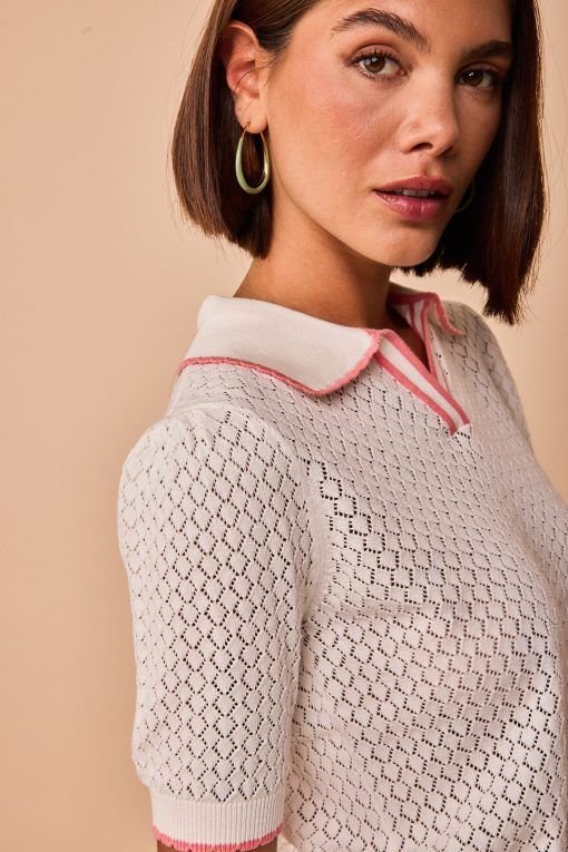 Polo de punto calado blanco - Imagen 2