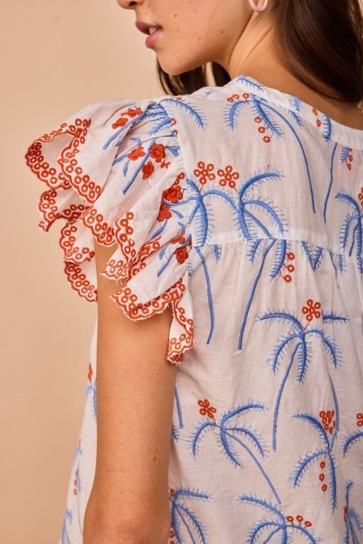 Blusa mangas volante bordado palmeras
