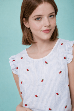 Blusa fresas bordadas