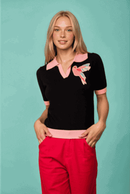 Polo negro bordado pájaros