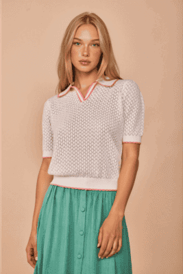 Polo de punto calado blanco