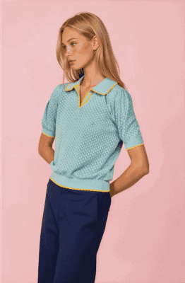 Polo de punto calado turquesa