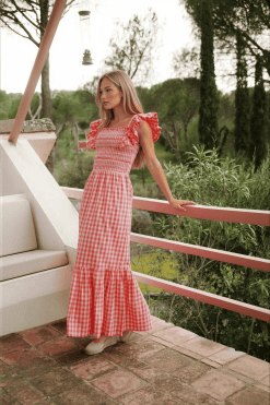 Vestido midi vichy rojo