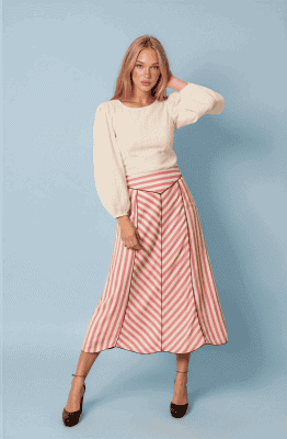 Falda midi rayas rosa empolvado