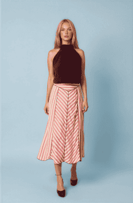 Alternative view of Falda midi rayas rosa empolvado