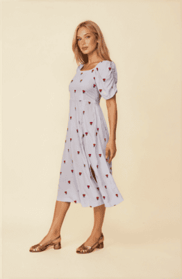 Alternative view of Vestido midi celeste con corazones bordados