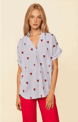 Blusa celeste corazones bordados