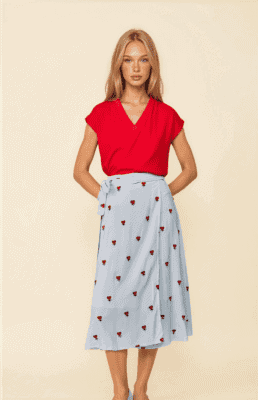 Alternative view of Falda midi bordada corazones