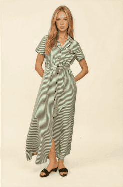 Alternative view of Vestido largo camisero de rayas verdes