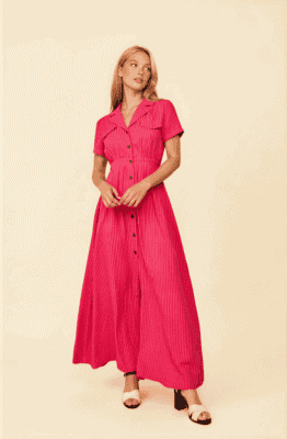 Vestido largo camisero de rayas rosas