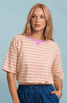 Camiseta rayas marineras naranja y blanco