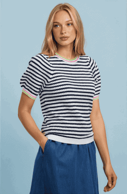 Top punto rayas azul marino y blanco