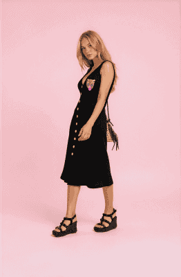 Alternative view of Vestido midi negro canale tigre bordado
