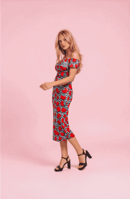 Vestido entallado bardot tomates